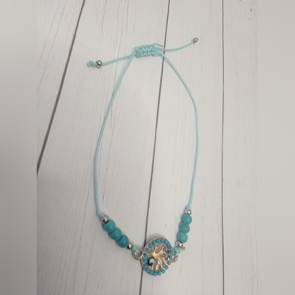 Boho Style Turquoise String Cord Bracelet with Silver Pendant